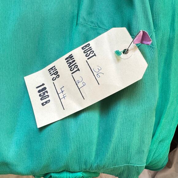 Vintage 1950s Green Chiffon Accordion Pleated Dress Cocktail BETTY INGVOLD READ - Picture 13 of 14